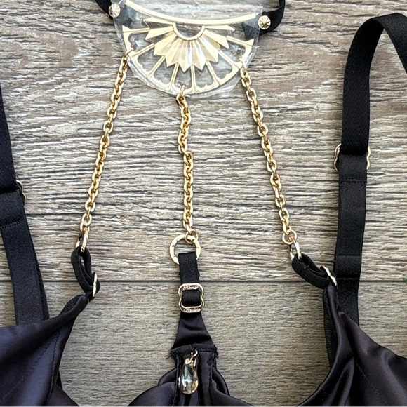 Honey Birdette Adele Black Balconette Bra w Gold Accents & Chain Details - Picture 7 of 9